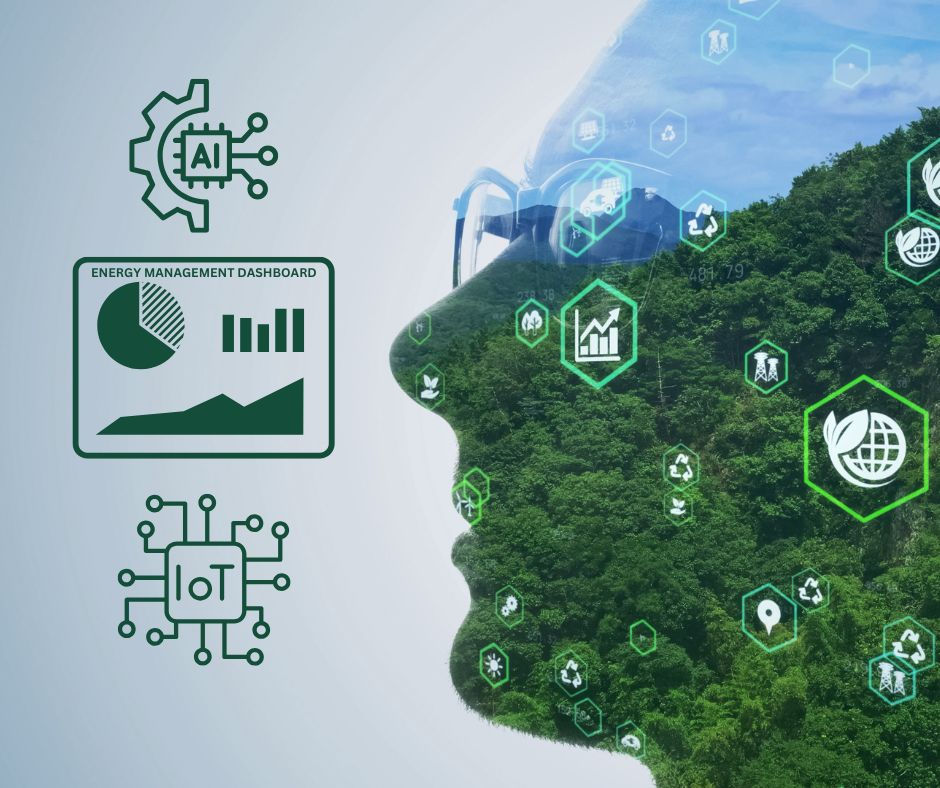 Energy management with AI and a green face tree.