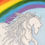 Thumbnail: White horse in a could with a rainbow and a white bird in flight