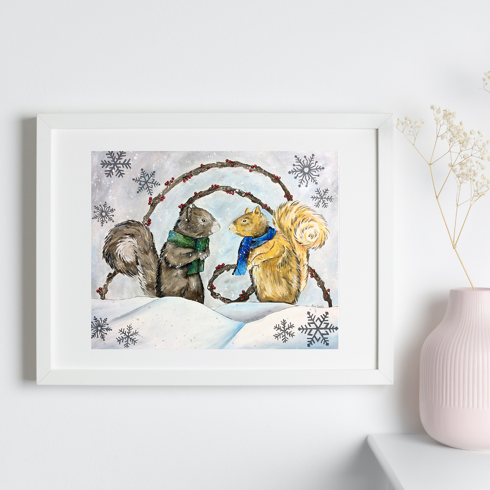 Two squirrels in the snow together