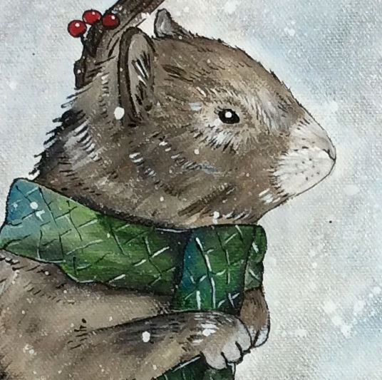 Thumbnail: Whimsical squirrels wearing scarves on a snowy day