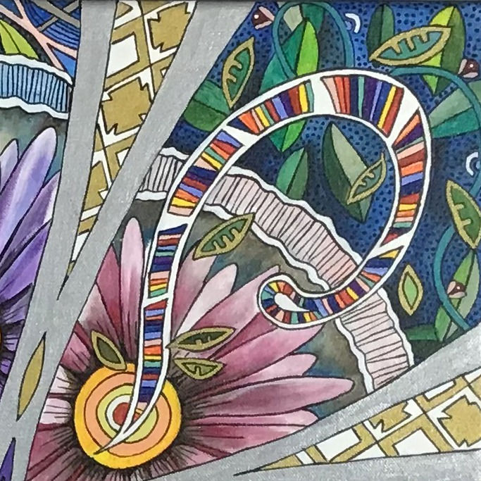 Thumbnail: Abstract art with flowers, lines, and lot of color