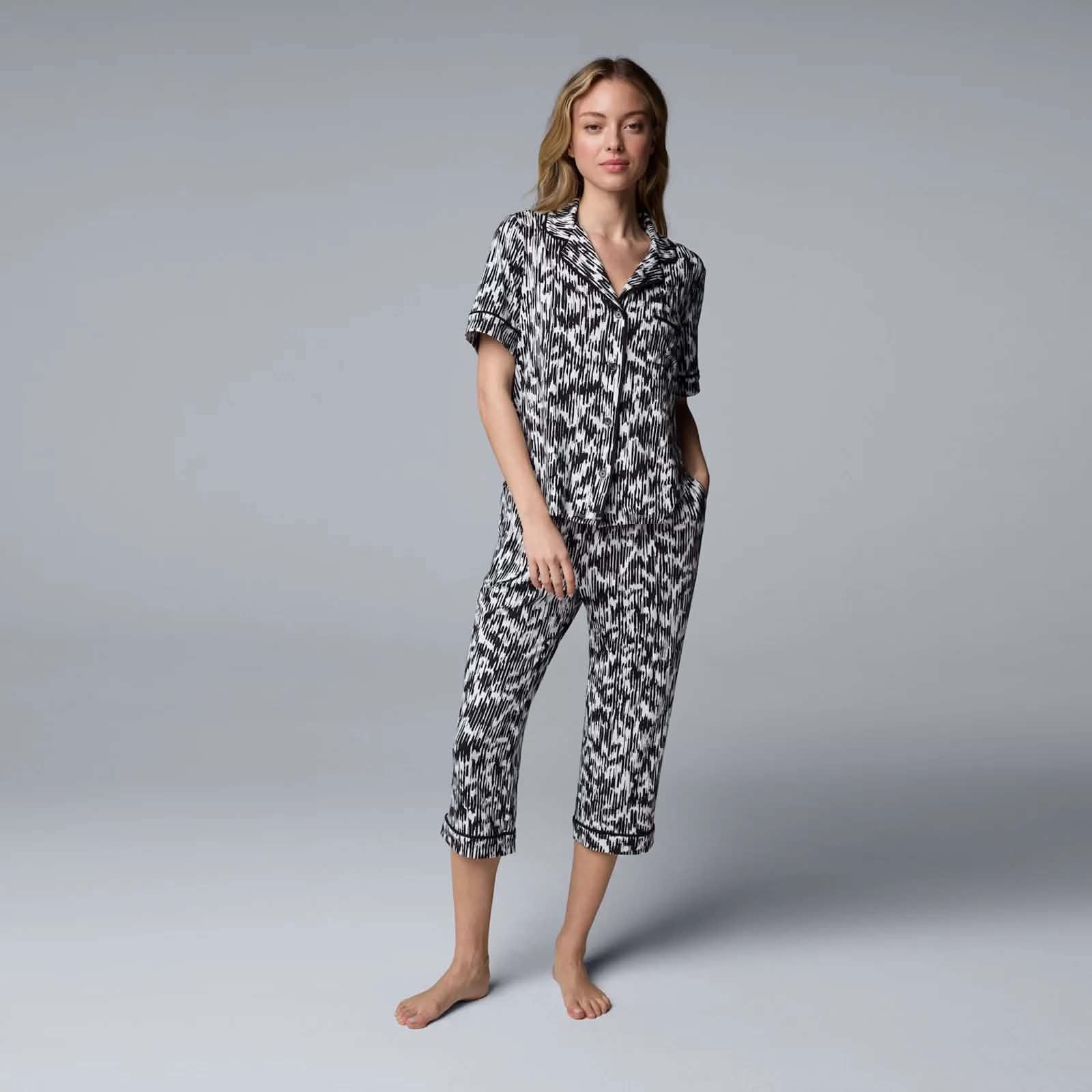 Womens Vera Wang 2 Piece Pajama Set - Black Texture