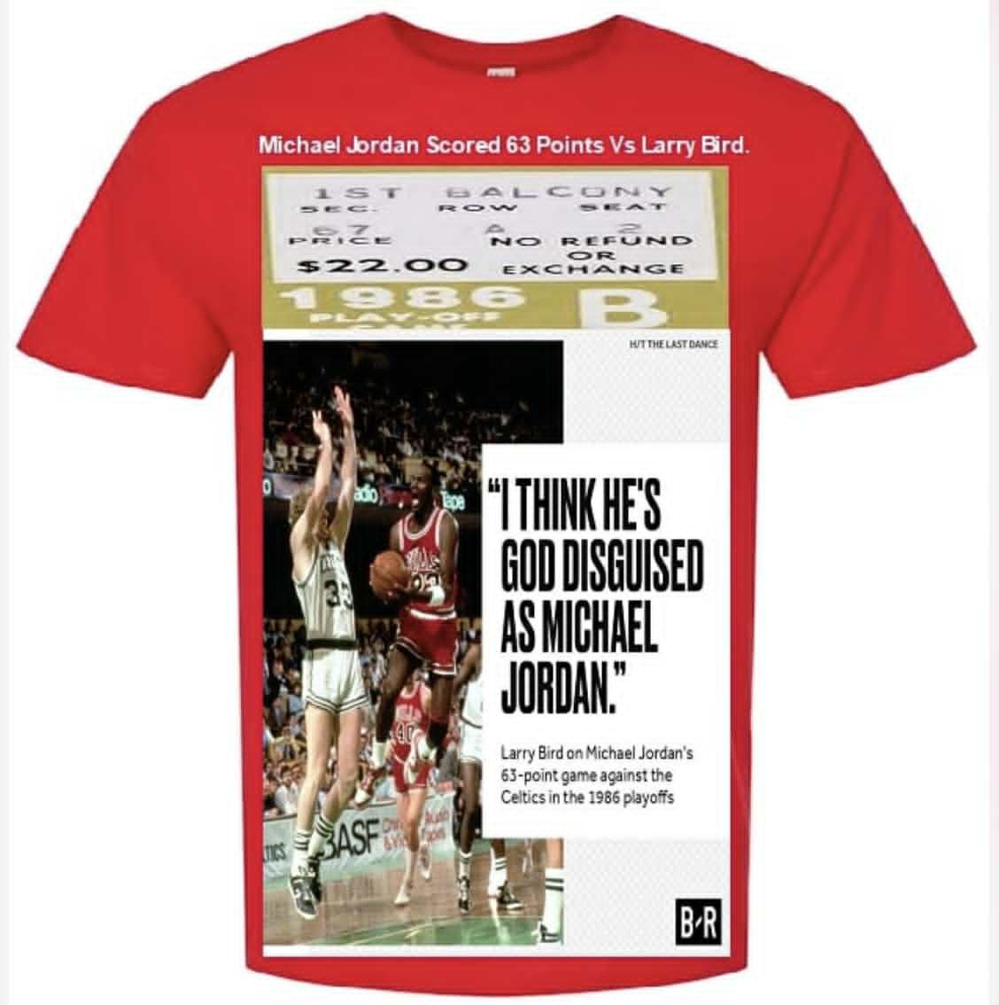 Michael Jordan Scores 63 Vs Larry Bird Mens Red Tee