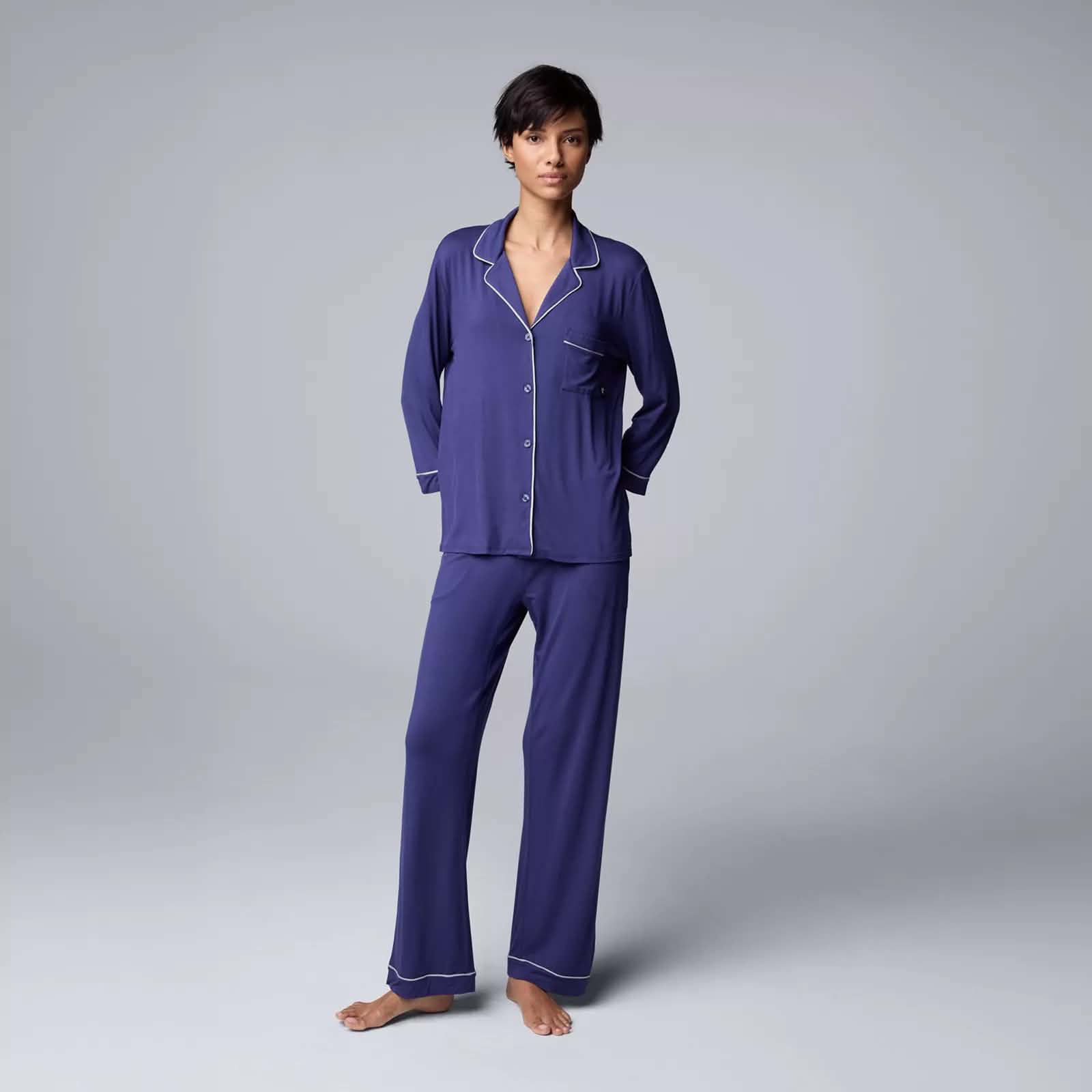 Womens Vera Wang Basic Luxury Pajama Set - Navy Blue