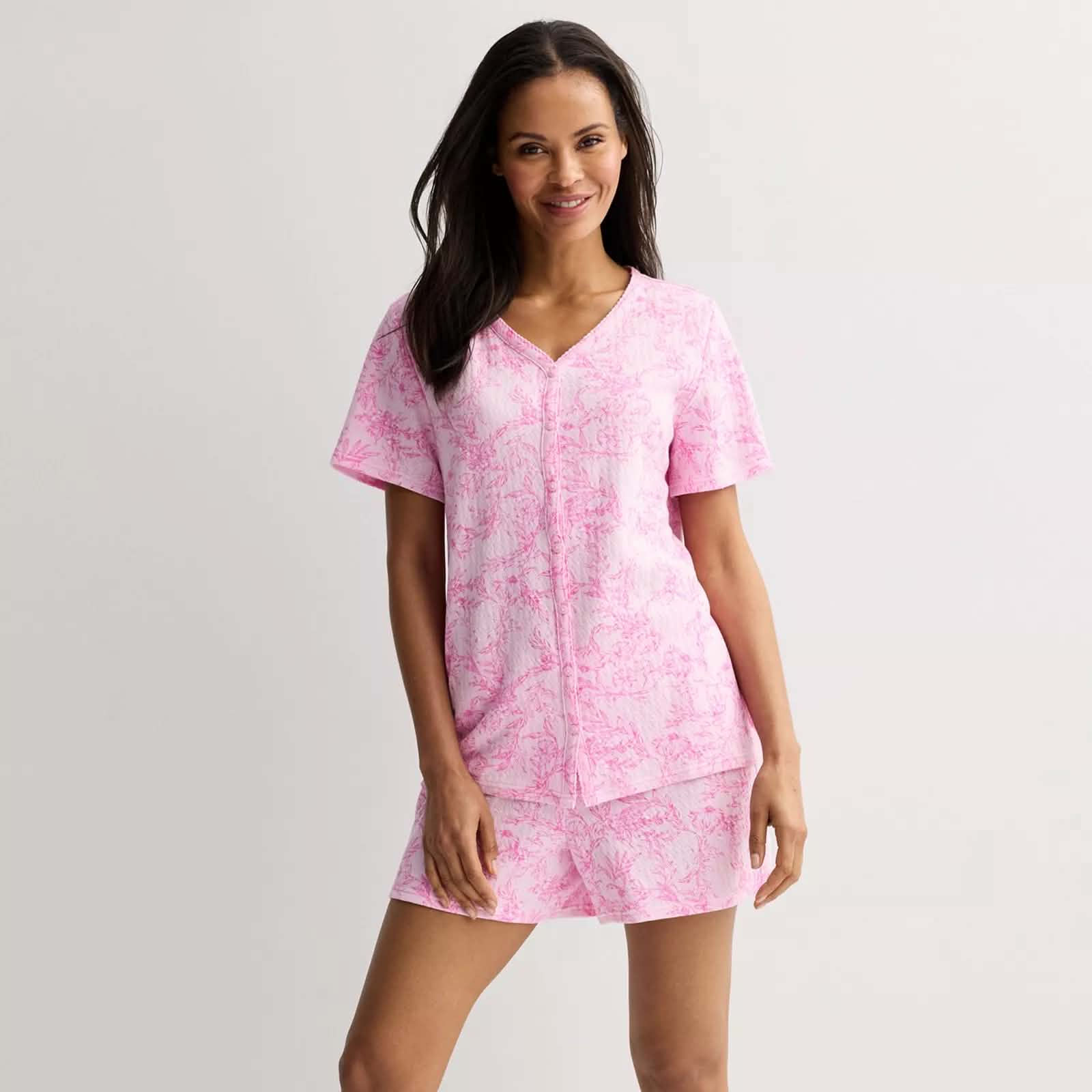 Womens Croft & Barrow Petite Pajama Shorts Set - Vday Flora