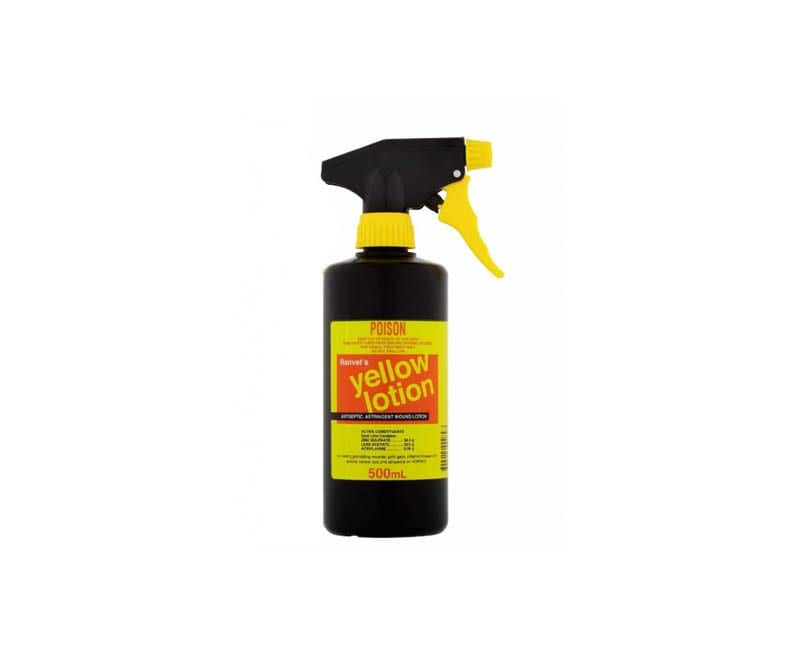 Black spray bottle with yellow trigger, labeled Yellow Lotion