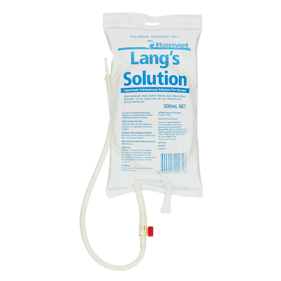 Medical solution bag labeled Lang's Solution