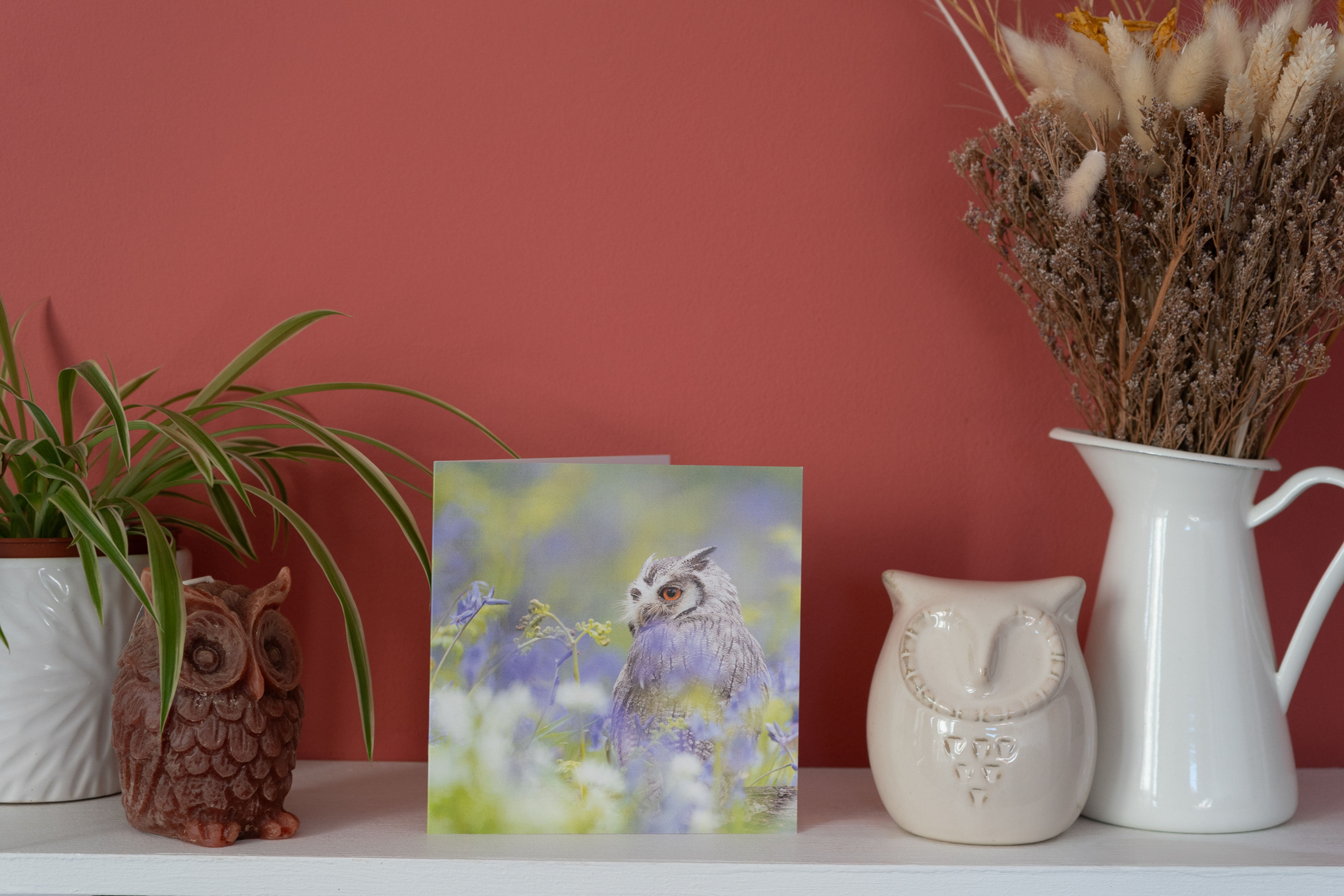 Square Greeting Card "Reflective Gaze" | Southern White-faced Owl