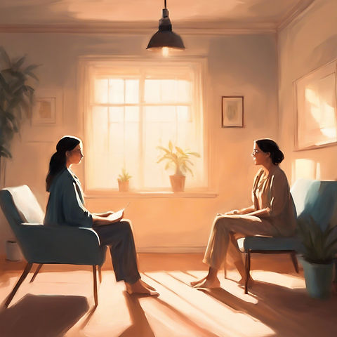 A female talking to her therapist inside a calm room with light.jpg