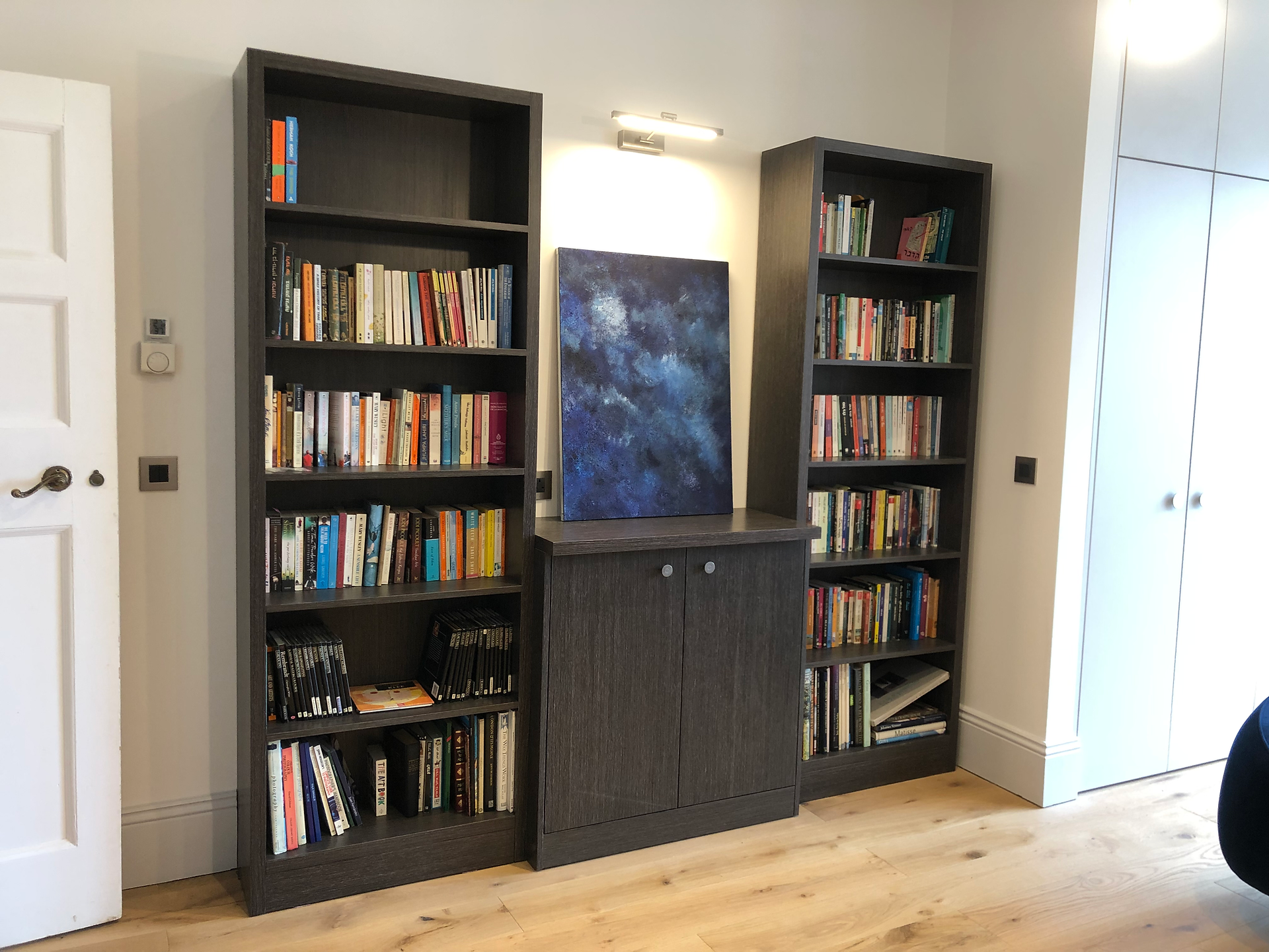 Veneered wood bookshelves