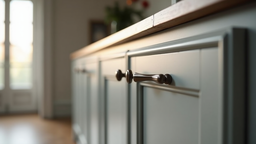 Close-up of bespoke kitchen cabinet door with elegant handle