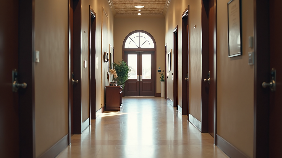 Eye-level view of a professional law firm office entrance in Orange County