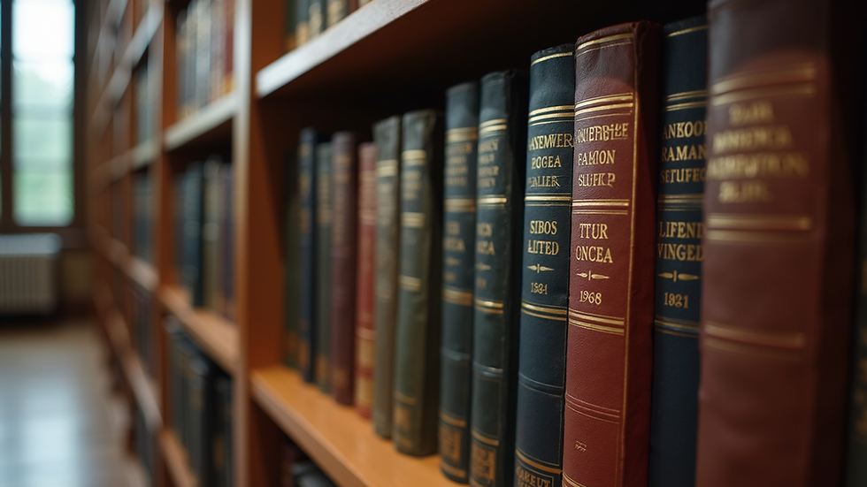 Eye-level view of legal books on a shelf