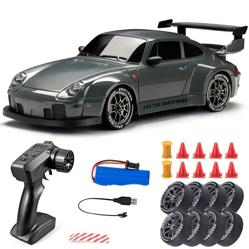 Thumbnail: 4WD High-Speed RC Drift Car – Remote Control with LED Lights & Extra Tyres