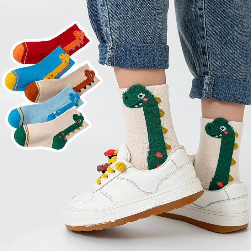 Thumbnail: Kids' Dinosaur Cotton Socks (5 Pack)