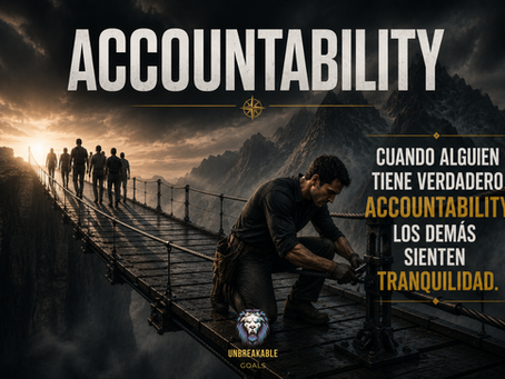 Hombre reforzando un puente mientras un grupo cruza con confianza, representando accountability, responsabilidad personal, cumplimiento de compromisos y la tranquilidad que genera una persona que se hace cargo de los resultados. ⚔️