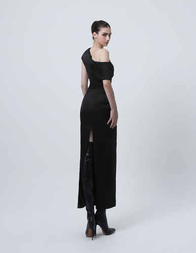 asymmetrical slit dress Long Sleeve Asymmetrical Hem Dress