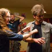 Behind the scenes still featuring director Cornelia Duryée working with actor Brian Lewis.