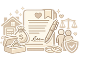 Calgary Chinese family lawyer illustration showing separation agreements, divorce settlements, child support, spousal support, property division, and Alberta family law planning after separation.