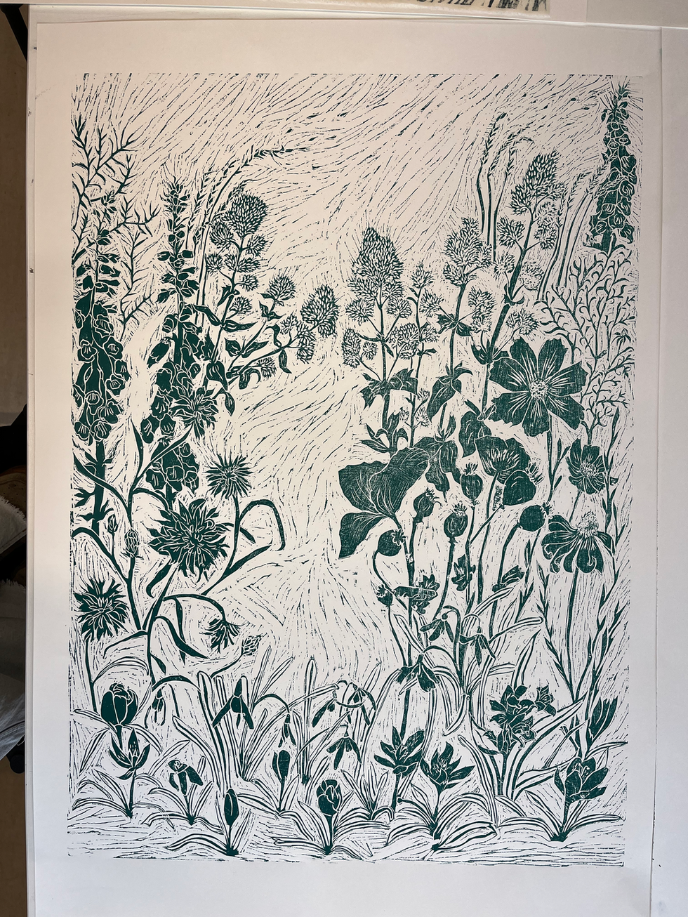 Wild flower wood block print