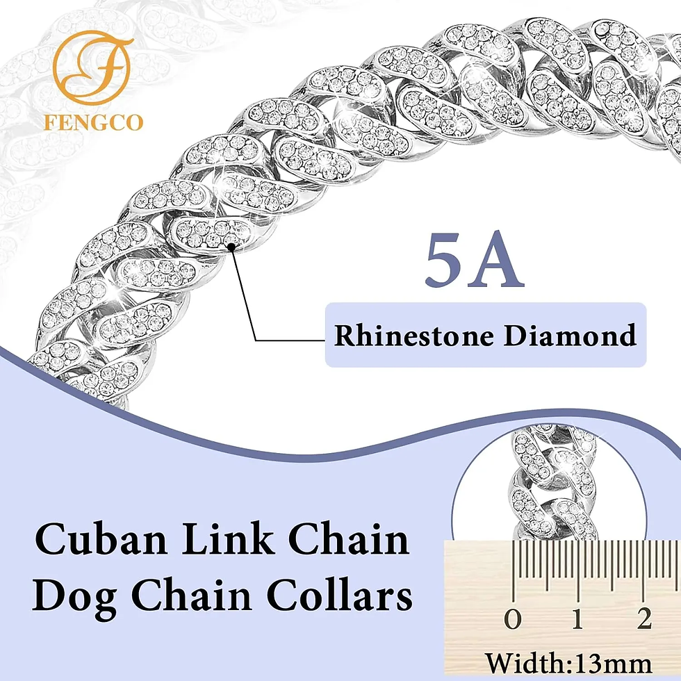 Thumbnail: Silver Dog Chain Collar Diamond Cuban Link Dog Collar 13Mm Wide Dog Necklace Met