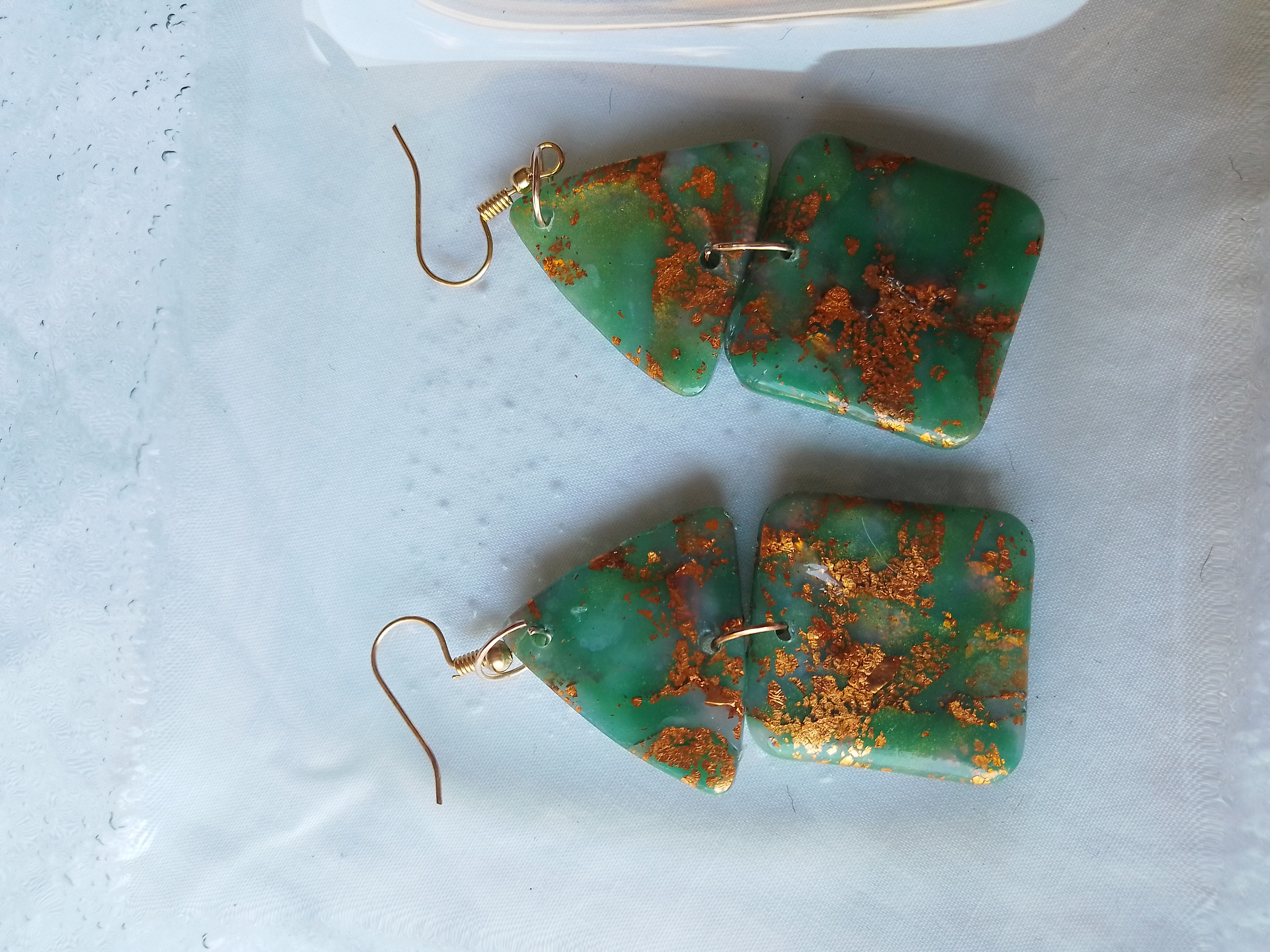 Golden green clay earrings