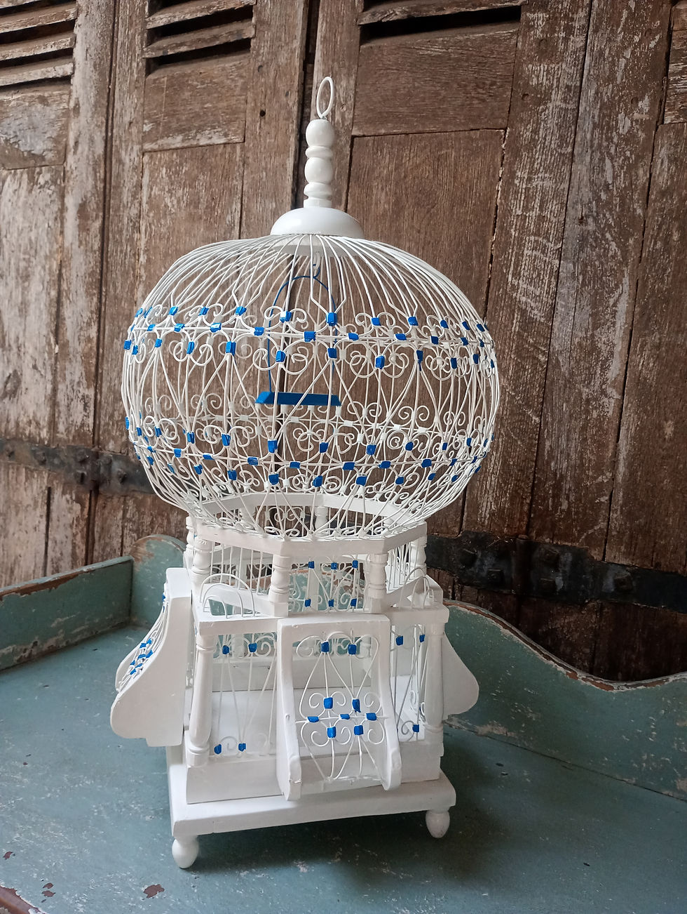Thumbnail: European Balloon domed  wood and wire French bird cage