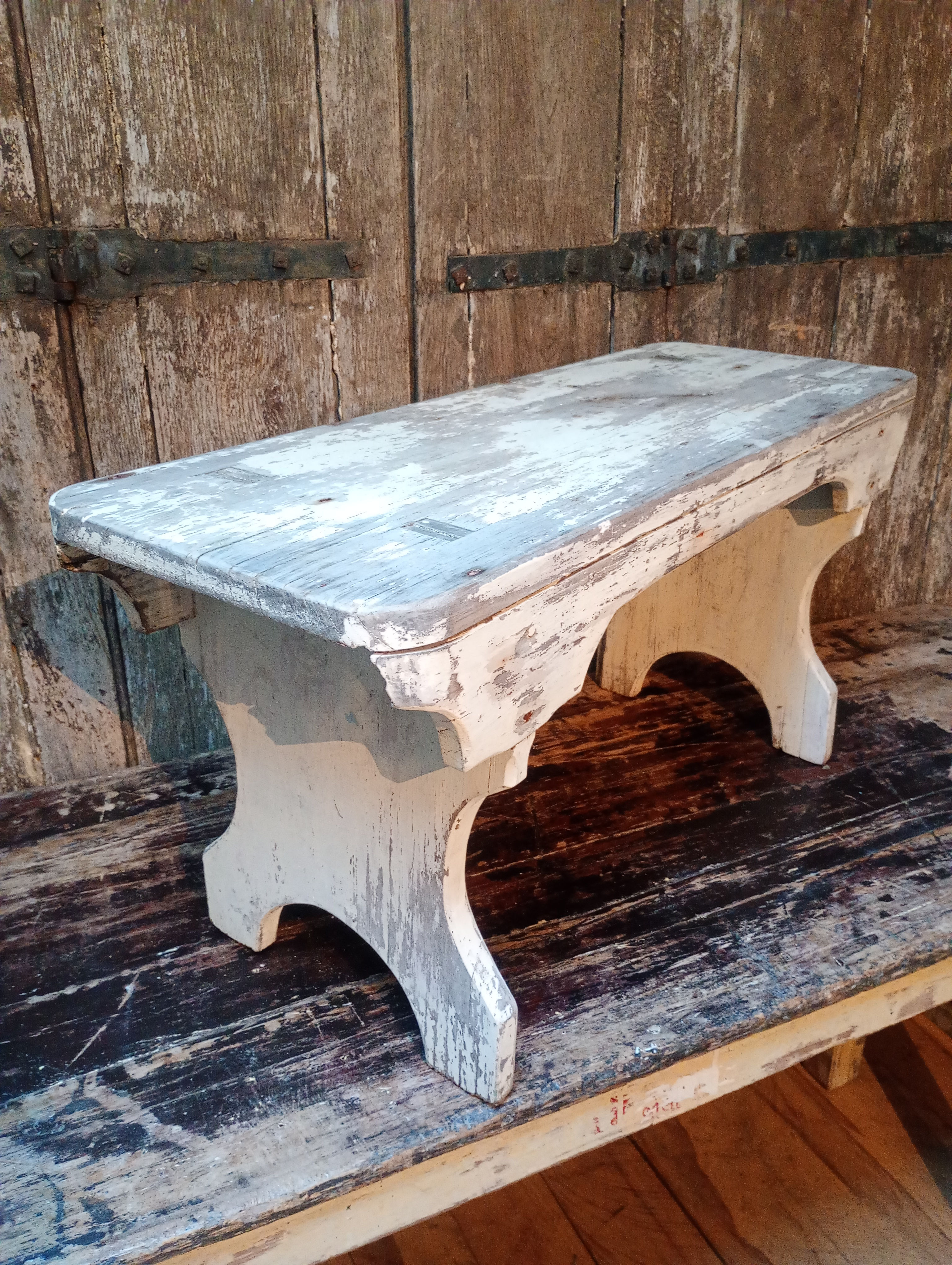 Antique large timber Farmhouse shabby rustic milking stool.