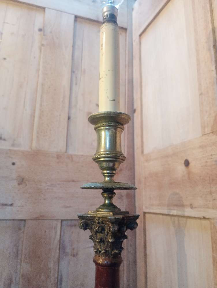 Thumbnail: Pair of Mahogany Antique Masons Masonic huge column lamps. Rare. Late 1800's
