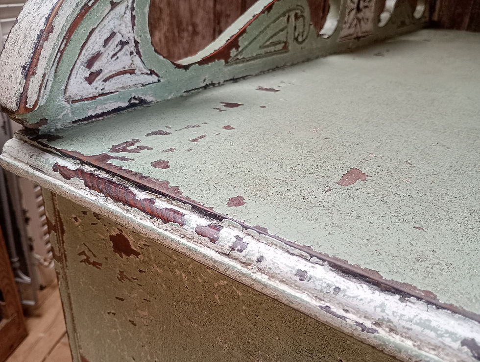 Thumbnail: Antique Edwardian  sideboard with chippy green and cream paint. 