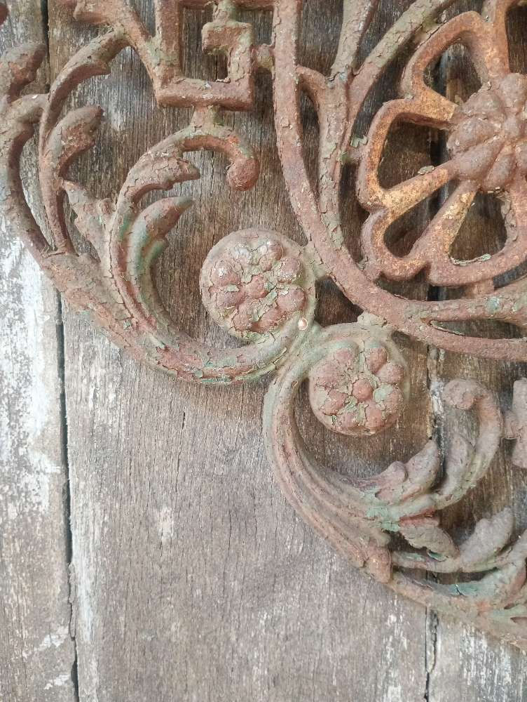 Thumbnail: 3 extra large unique Victorian cast iron Veranda corner brackets lacework. 