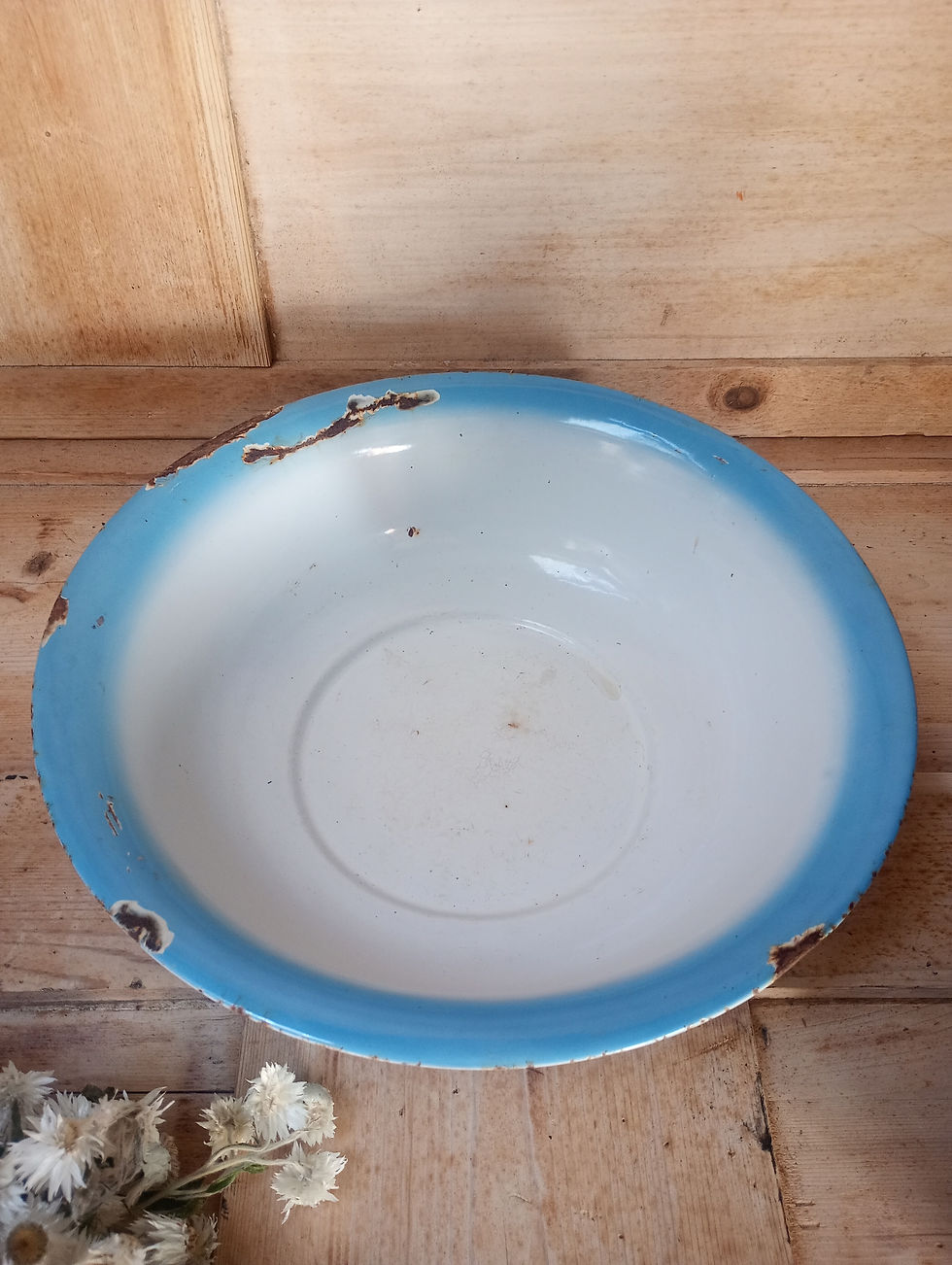 Thumbnail: French Enamel blue and white jug and bowl, pitcher and basin.Antique..