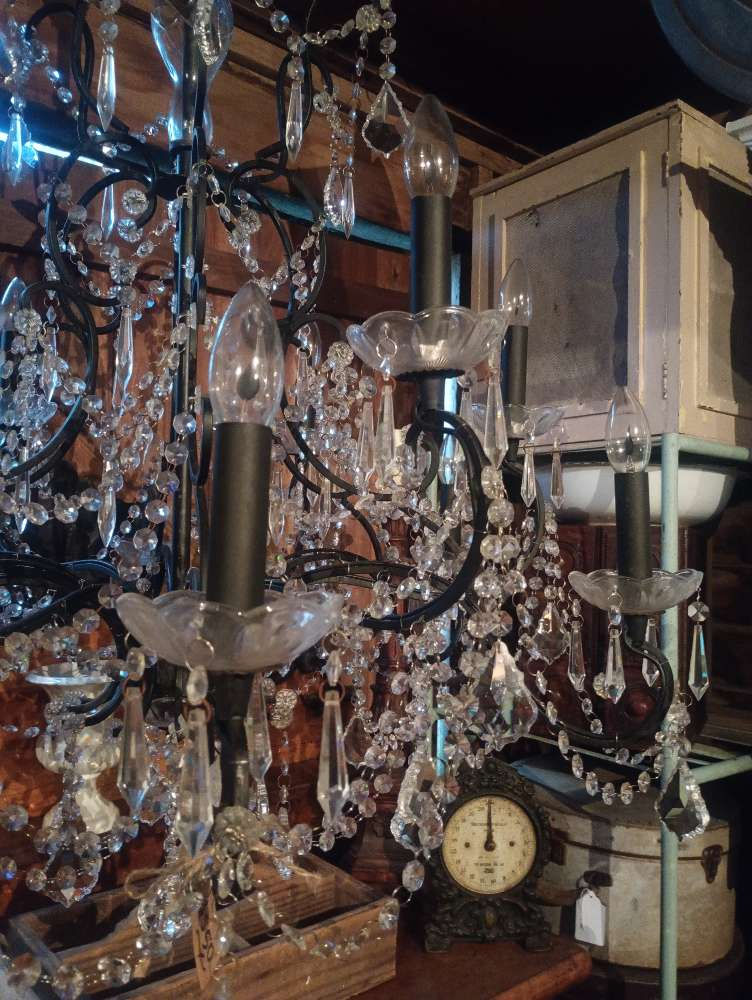 Thumbnail: Massive crystal vintage, Antique style iron 12 armed chandelier. Ceiling light.