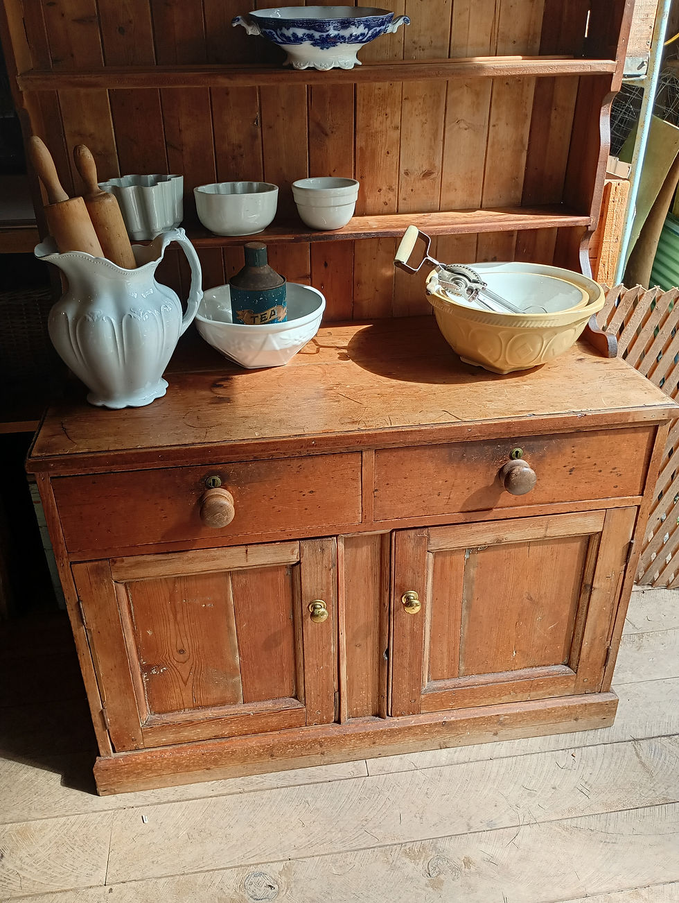 Thumbnail: Late 1800's European Baltic pine, waterfall top, open shelved kitchen  dresser
