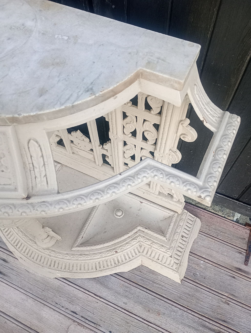 Thumbnail: Victorian Antique solid cast iron and marble top Hall umbrella stand table. 