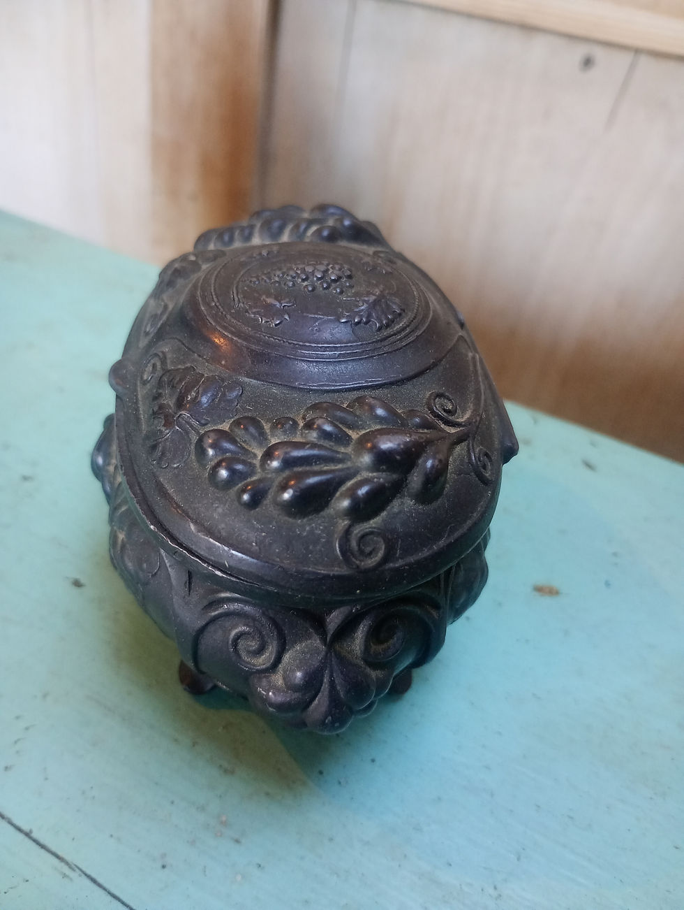 Thumbnail: French Antique metal trinket / ring box. 