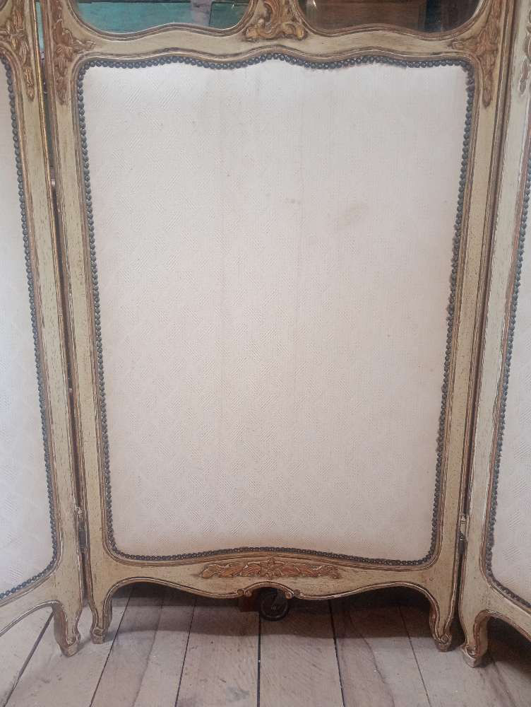 Thumbnail: French ornate room divider, dress screen. Bevelled glass panels. 