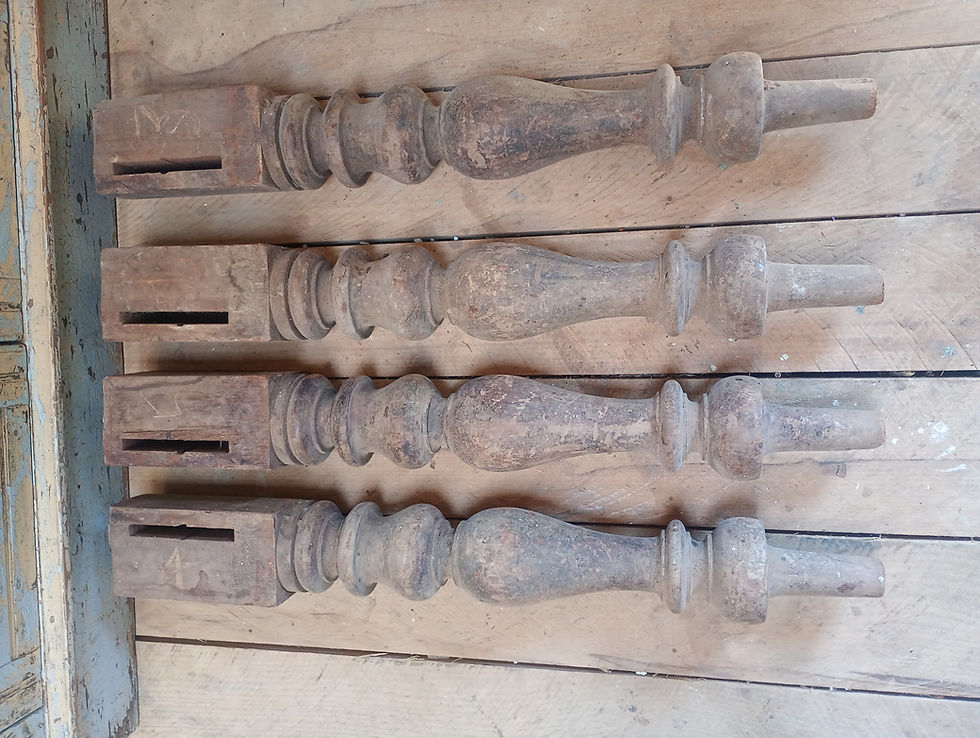 Thumbnail: Antique Cedar Victorian chunky turned Farmhouse table legs. Set of 4.