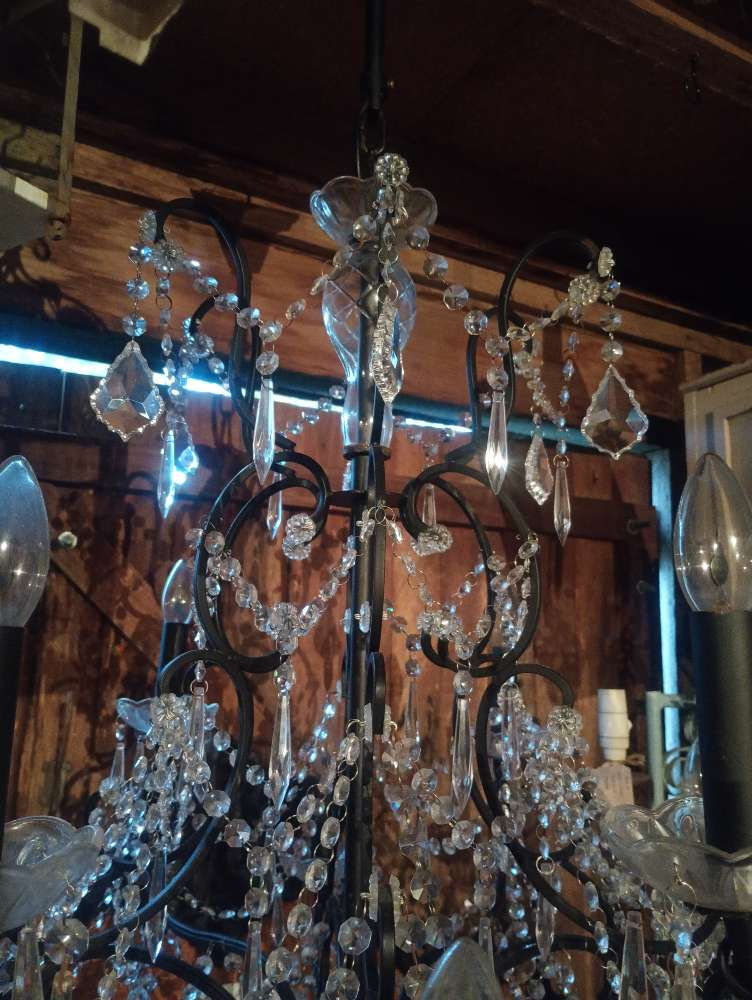 Thumbnail: Massive crystal vintage, Antique style iron 12 armed chandelier. Ceiling light.