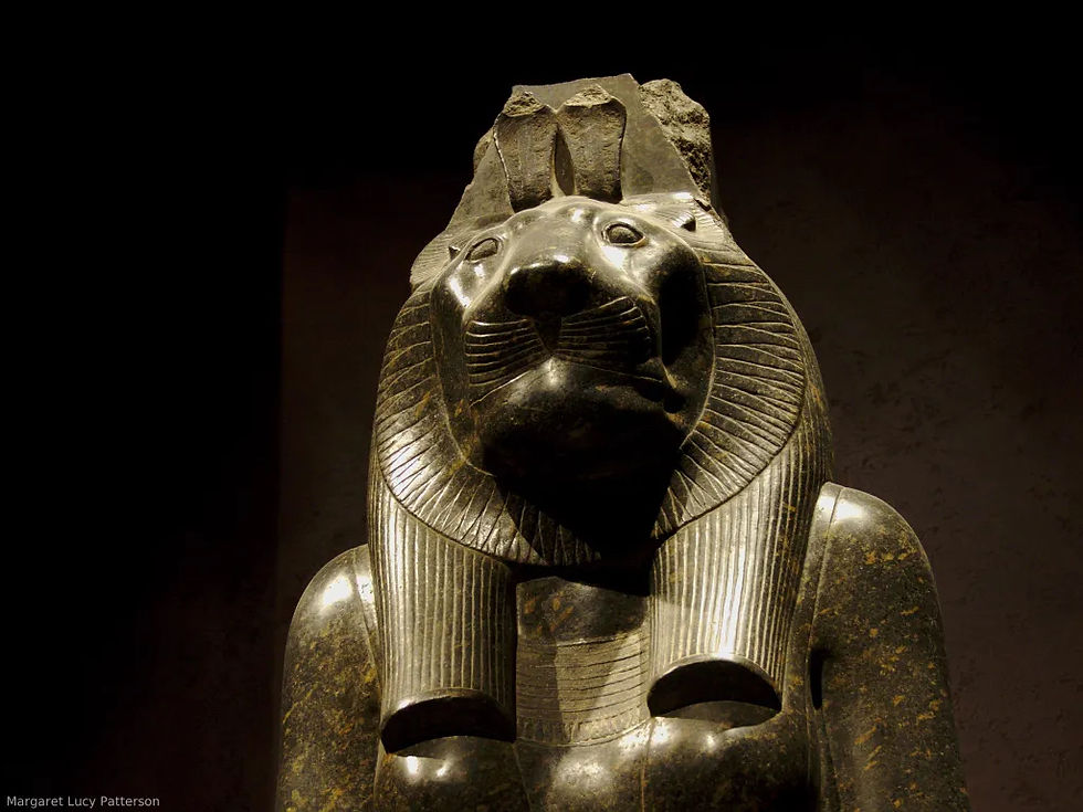 One of the Neteru of war who trained Heru: the Mistress of Dread, Sekhmet the lioness-headed daughter of the sun.ar disc.