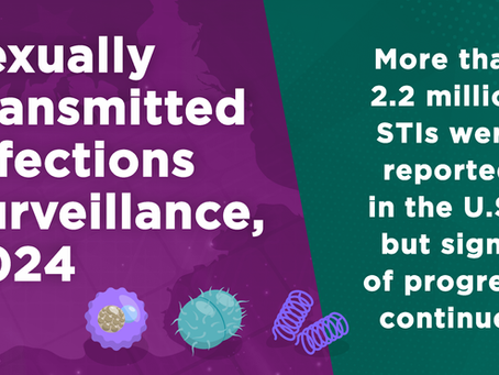 CDC infographic from the Sexually Transmitted Infections Surveillance, 2024, stating "More than 2.2 million STIs were reported in the U.S., but signs of progress continue."