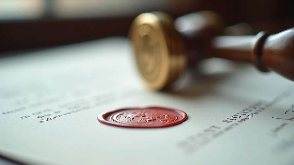 Close-up view of a notary stamp and seal on a document
