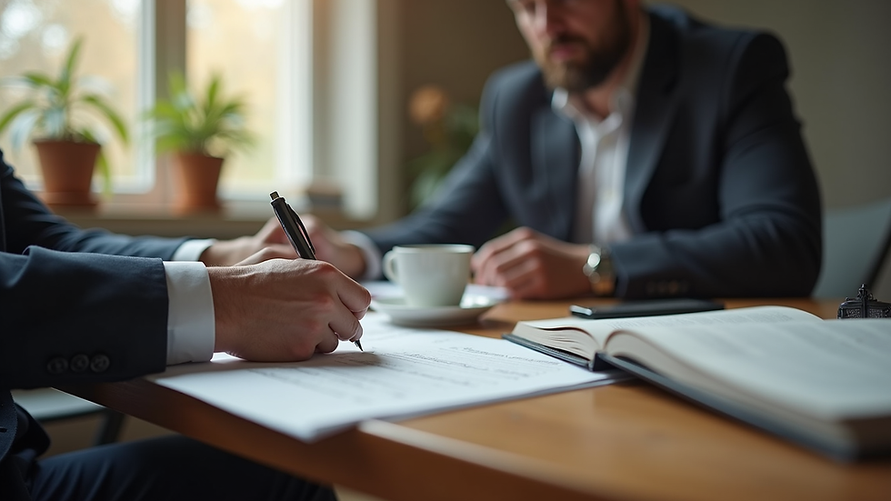 Eye-level view of a mobile notary meeting a client at a home office