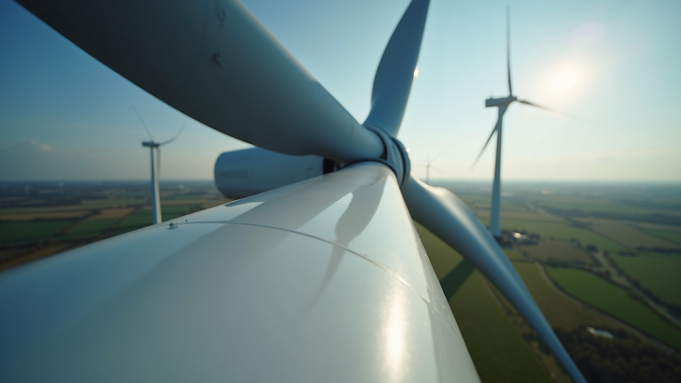 Close-up view of a wind turbine blade being inspected