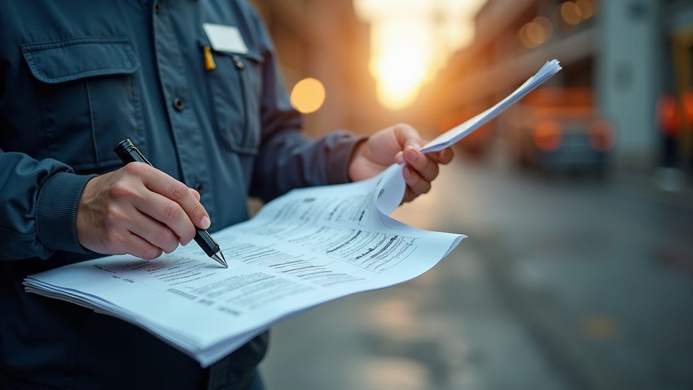 Close-up view of a utility worker reviewing technical documents