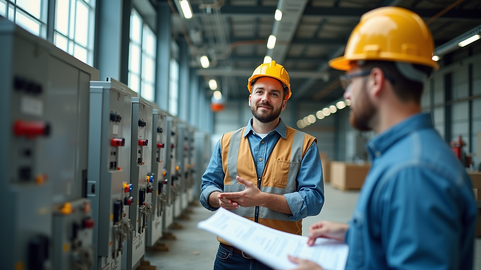 Eye-level view of an electrical utility professional discussing project plans