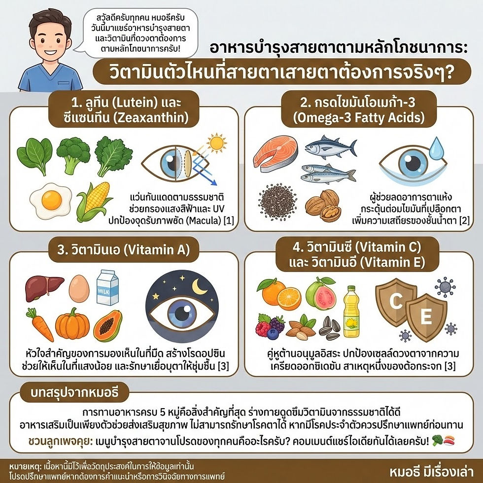 อาหารบำรุงสายตาตามหลักโภชนาการ: วิตามินตัวไหนที่สายตาต้องการจริงๆ?