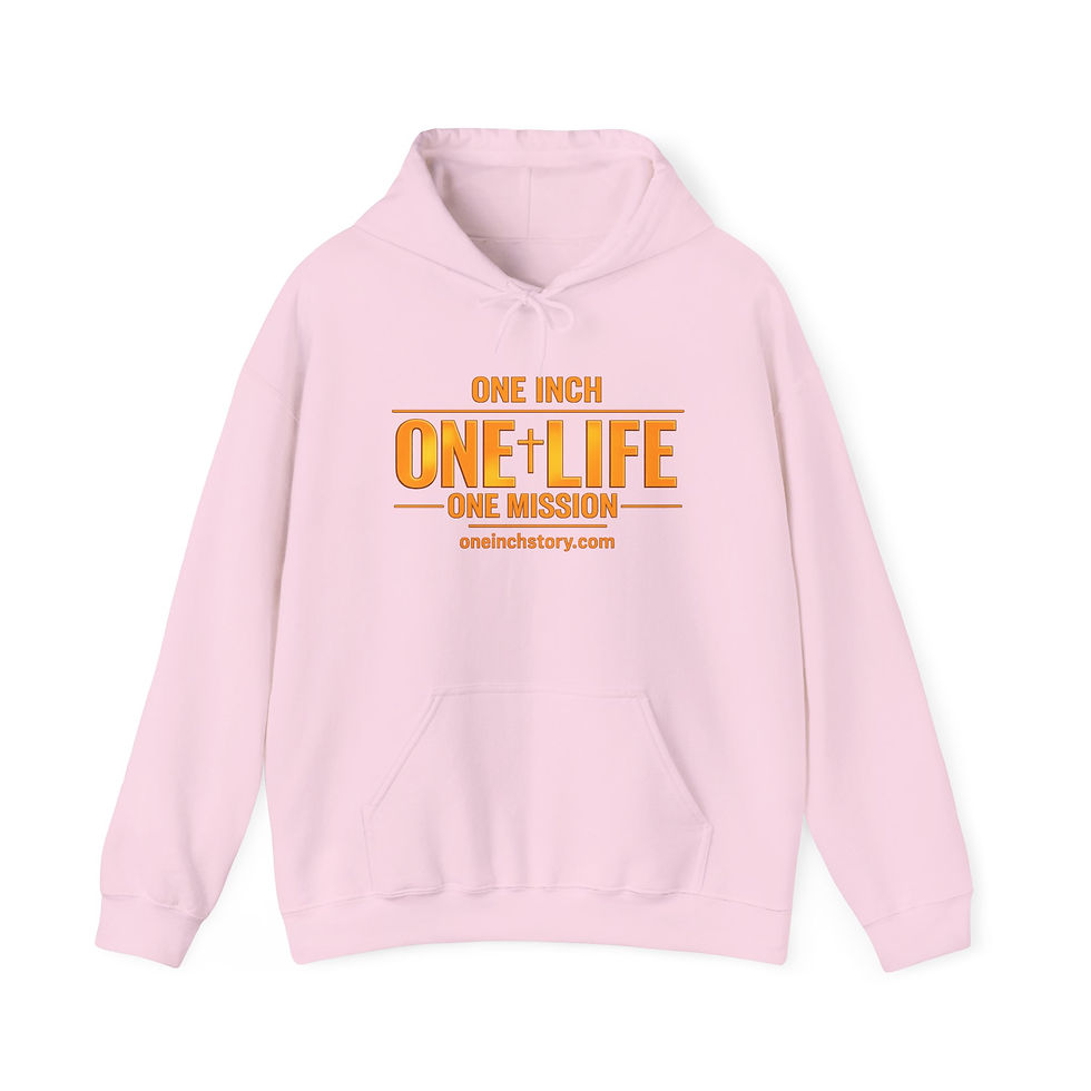 Thumbnail: Pink hoodie with One Inch, One Life, One Mission text