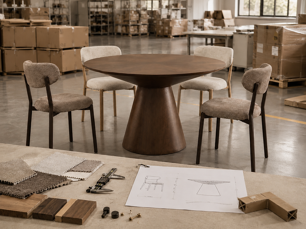 Mesa y sillas en planta de fabricante de muebles OEM/ODM