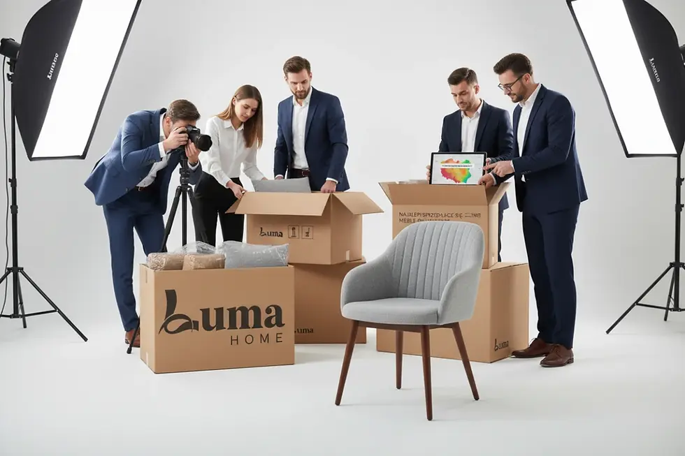 Silla tapizada de LUMA en un estudio fotográfico para e-commerce